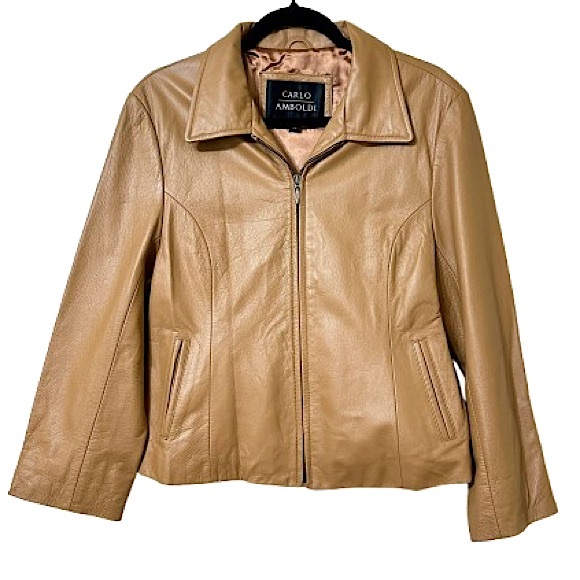 Carlo Amboldi Butterscotch Brown Leather Jacket Size XL Zip Up - Picture 1 of 8
